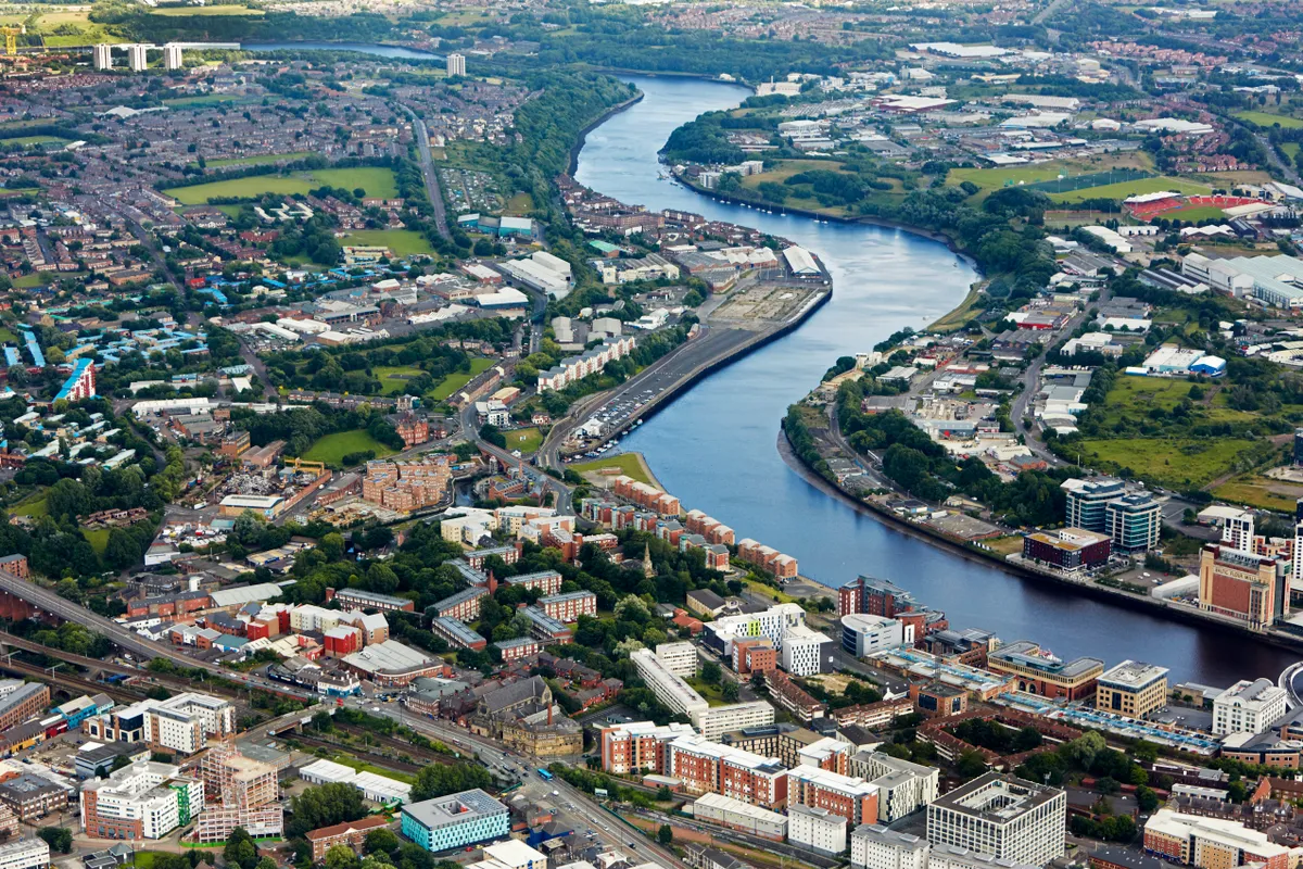 Aerial view of the River Tyne and Wallsend and Hebburn districts of Newcastle Upon Tyne