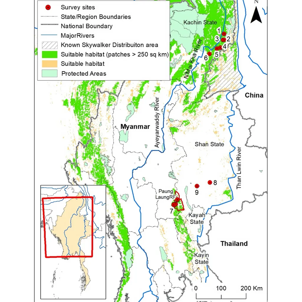 Survey site locations for acoustic gibbon monitoring conducted between December 2021 and March 2023