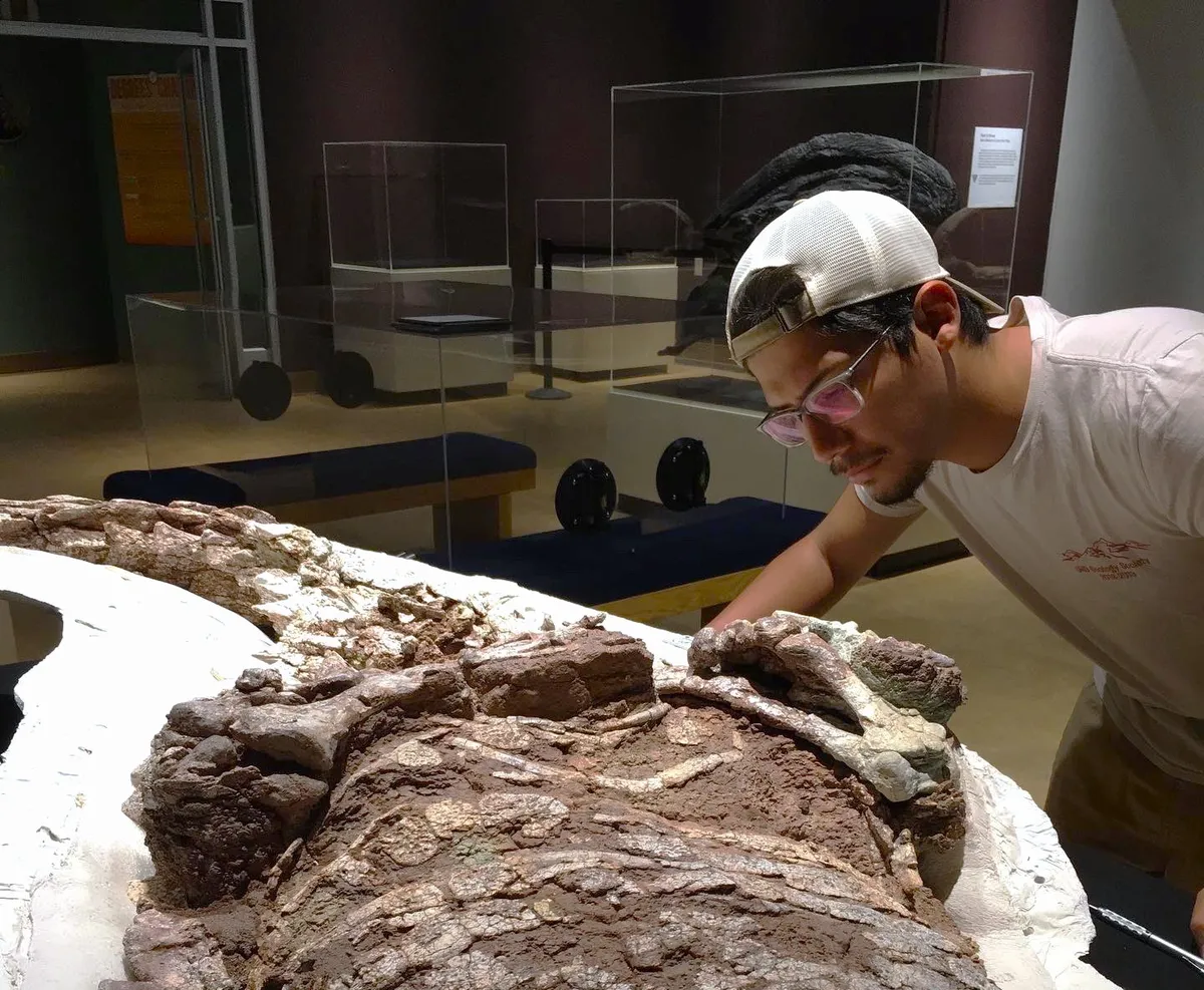 William Reyes examines an aetosaur specimen