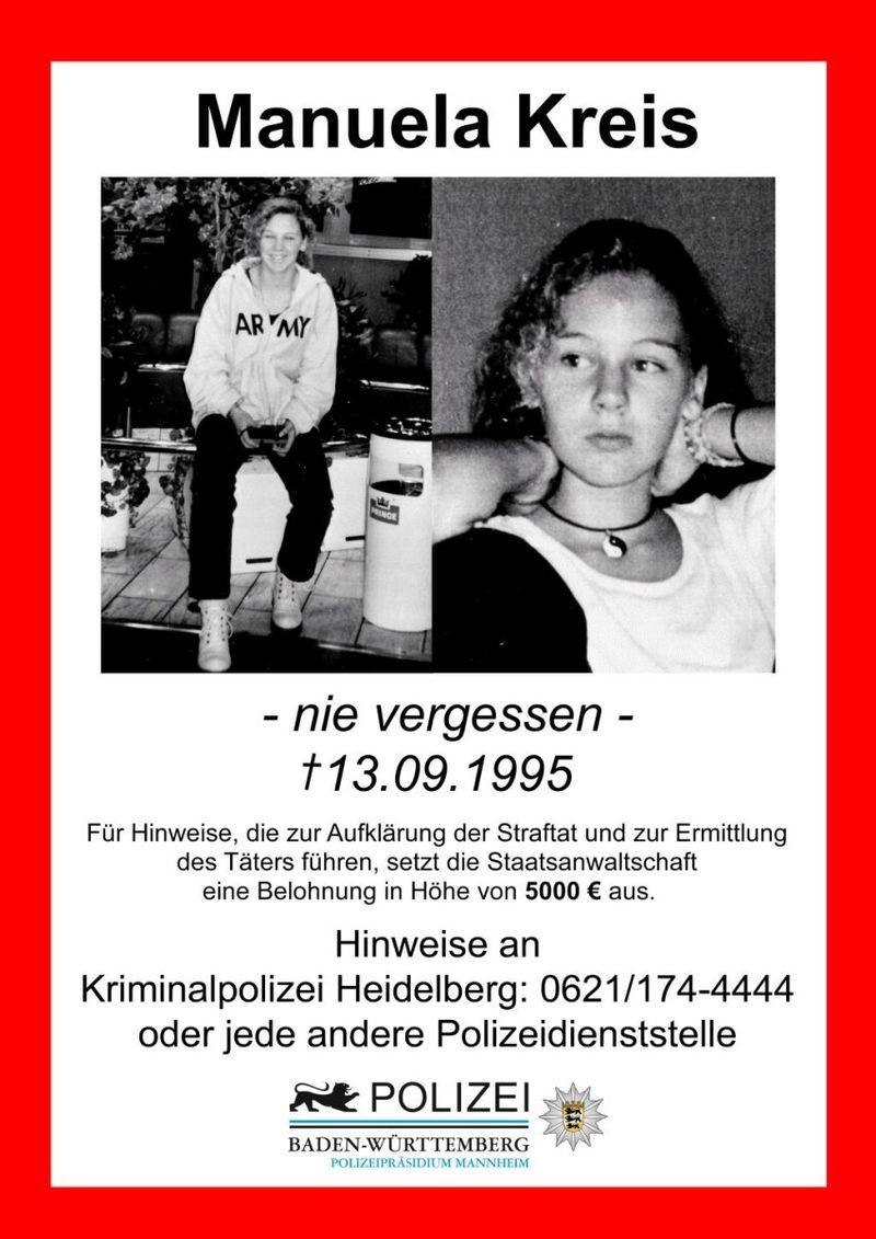 Mit diesem Plakat fahndet die Polizei nach dem Mörder von Manuela Kreis.Foto: Polizei Mannheim