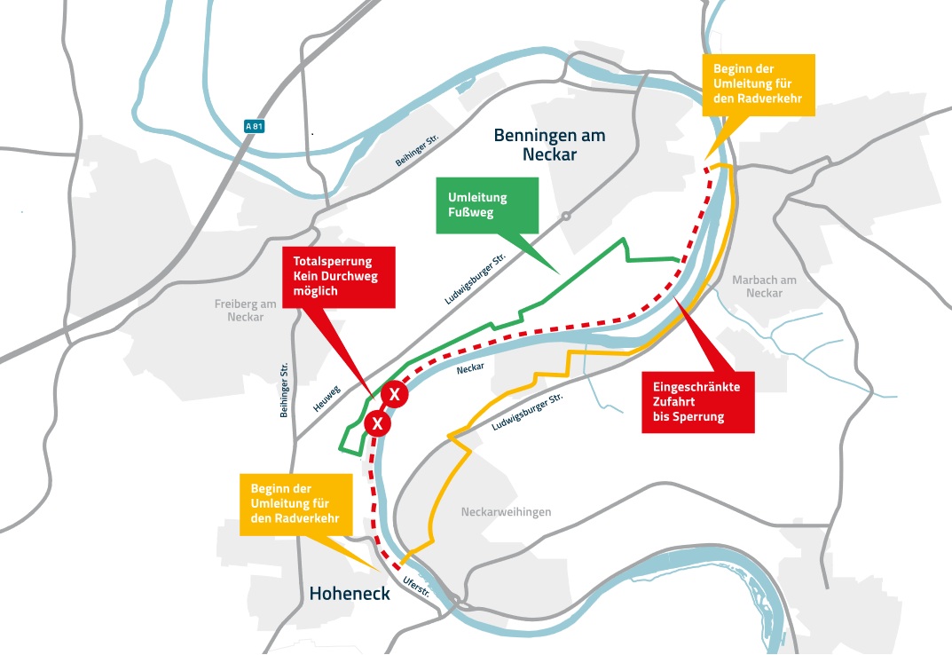 Verlängerung: Sperrung des Neckartal-Radwegs durch den Bau der SEL ...