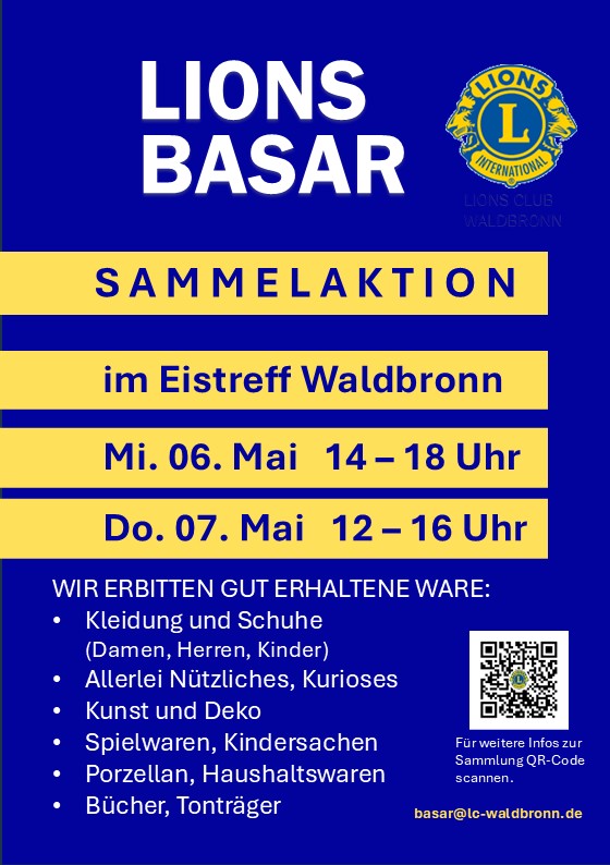 Sammlung für den Lions Basar am 09. Mai | Lions Club Waldbronn, 76337 ...