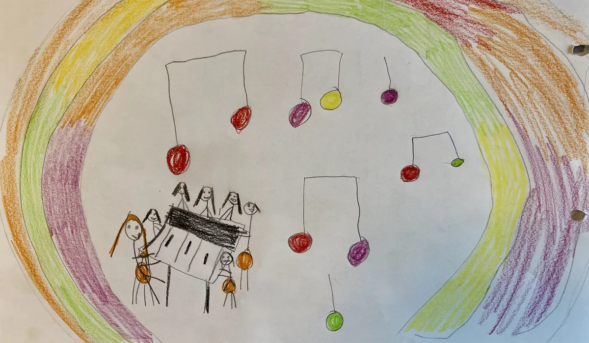 Kinderzeichnung mit Musiknoten