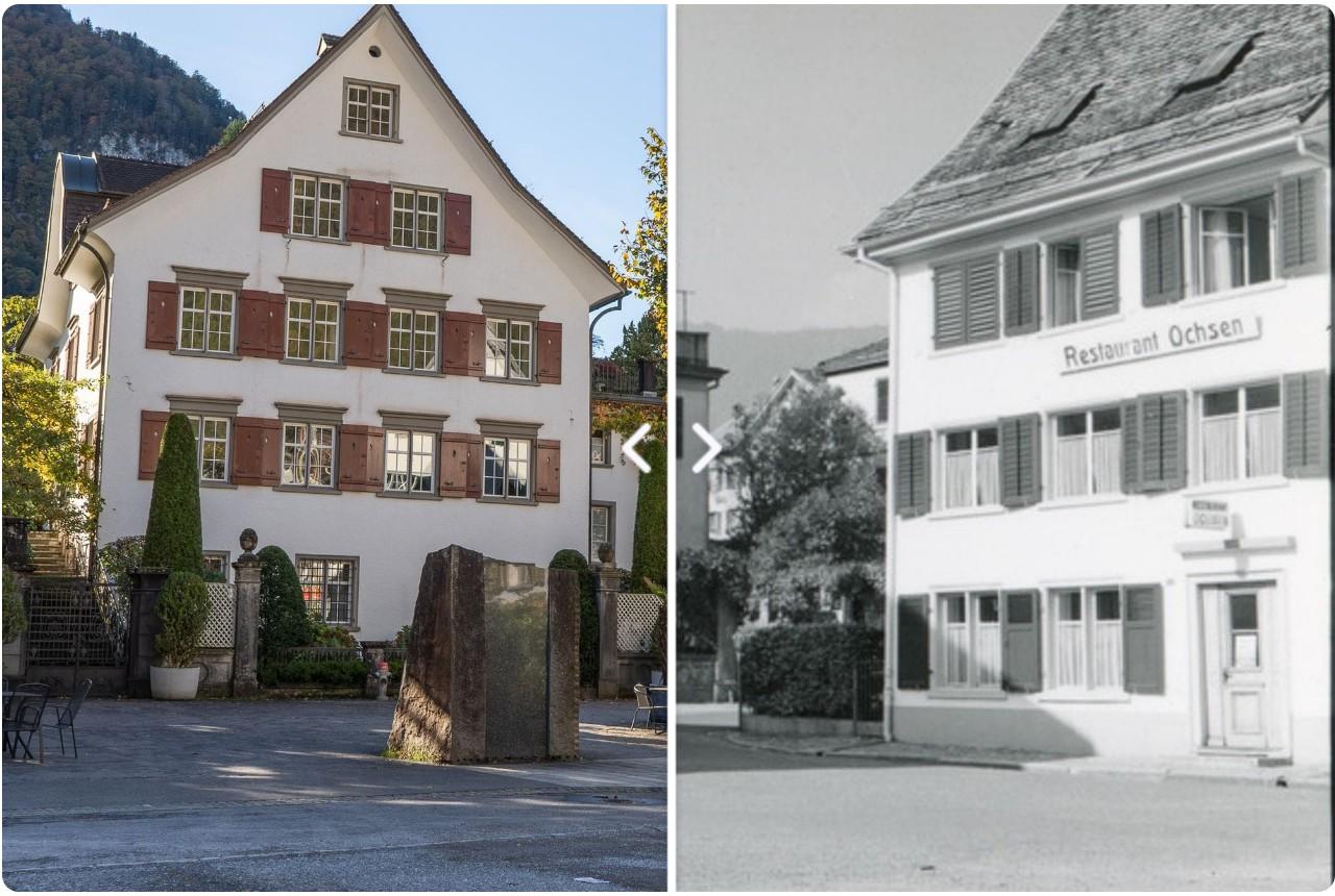 Das "Ochsen" am Zaunplatz im Früher-Heute-Vergleich.