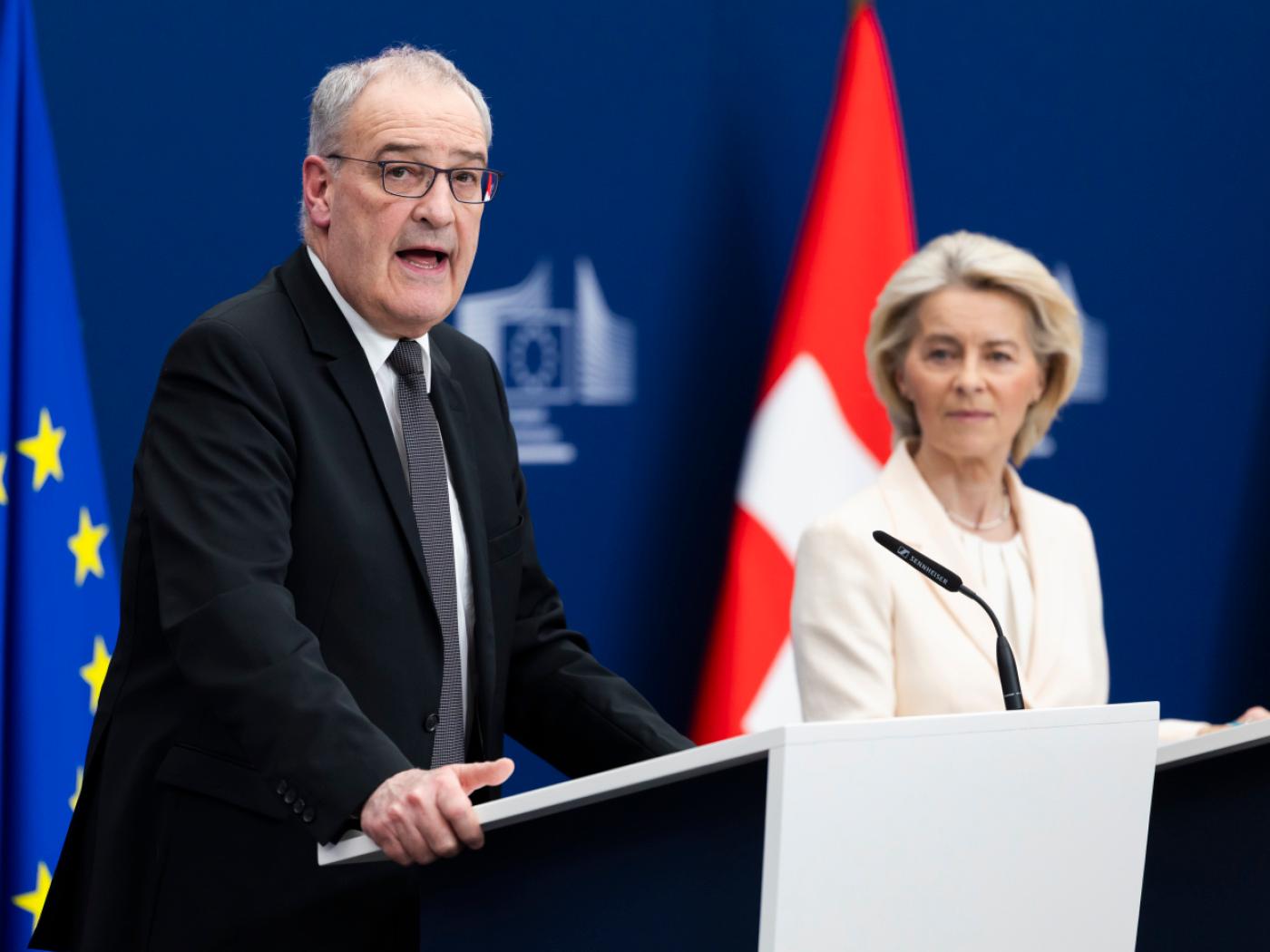 Bereits im März bei der Unterzeichnung der Bilateralen III in Brüssel forderte Bundespräsident Guy Parmelin von EU-Kommissionspräsidentin Ursula von der Leyen, dass die Schweiz einen Zugang zum "Made in Europe" erhalte. (Archivbild)