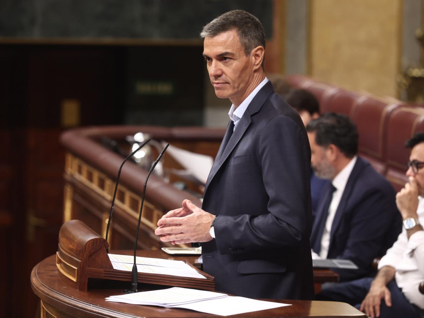 ARCHIV - Pedro Sánchez, spanischer Ministerpräsident, spricht vor dem Plenum des Abgeordnetenhauses. Foto: Eduardo Parra/EUROPA PRESS/dpa