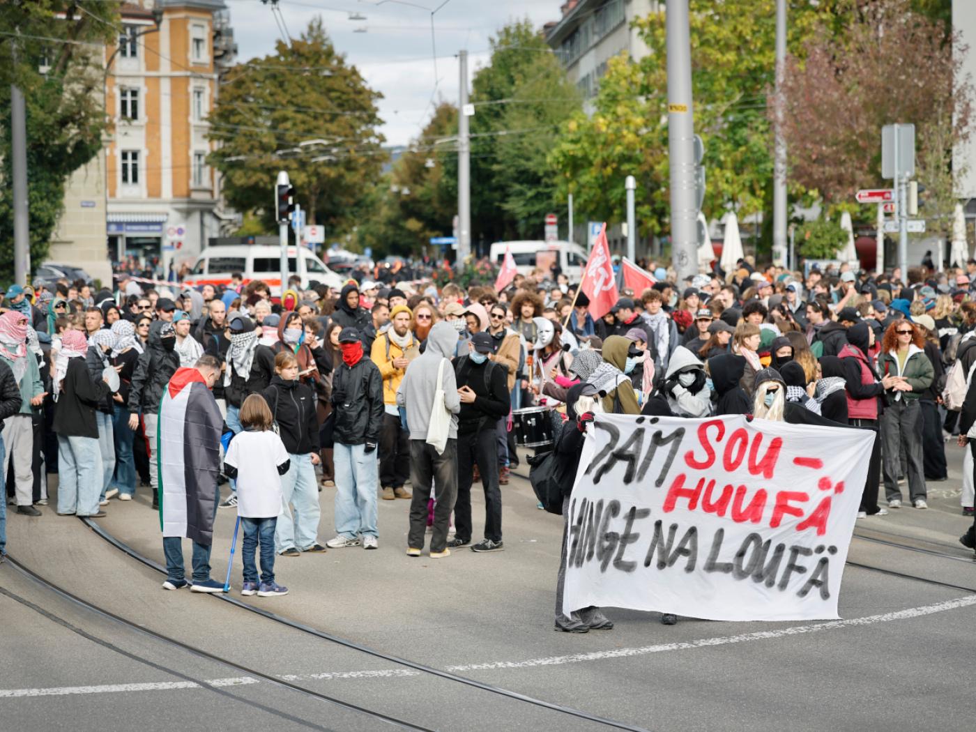 Die "Hauptdemo" auf dem Weg vom Rosengarten ins Lorrainequartier.