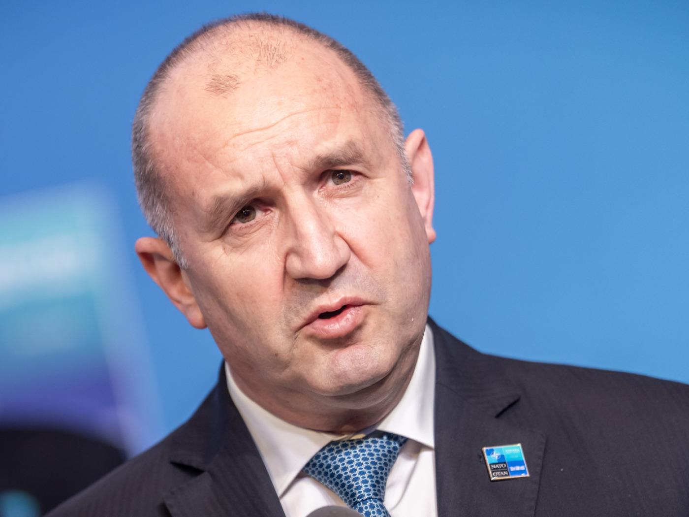 ARCHIV - Rumen Radev, Ministerpräsident von Bulgarien, nimmt am Pressestatement vor dem Nato-Gipfel dem Treffen des Nordatlantikrats auf Ebene der Staats- und Regierungschefs teil. Foto: Michael Kappeler/dpa