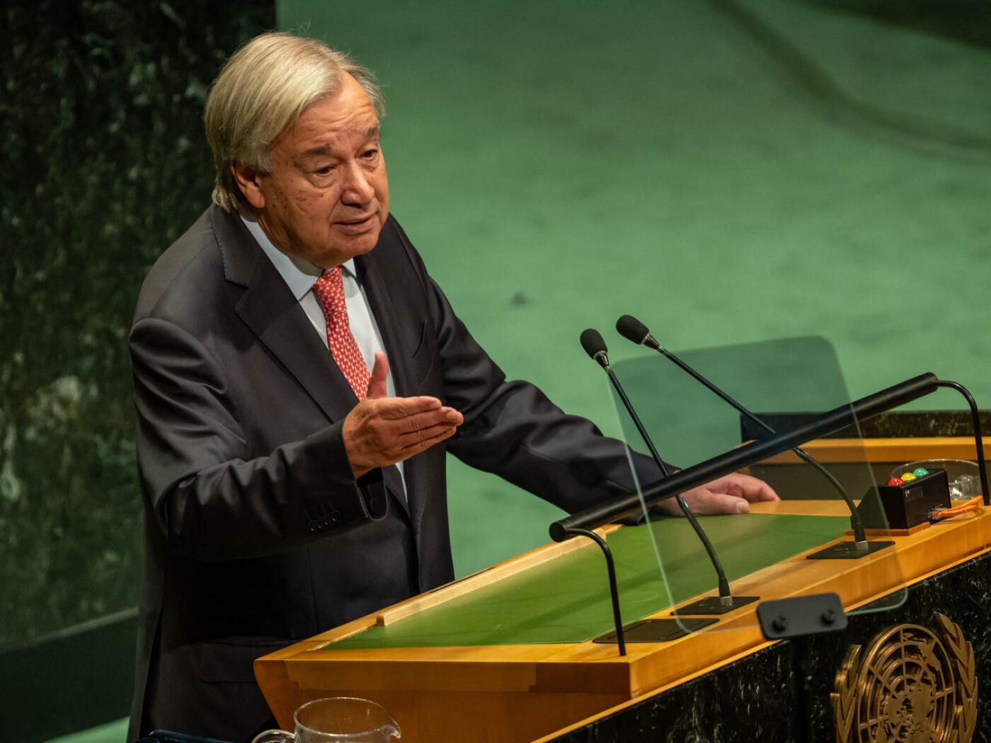 António Guterres, Generalsekretär der Vereinten Nationen VN (UN United Nations), spricht zu Beginn der UN Generalversammlung bei der Vereinten Nationen. Foto: Michael Kappeler/dpa