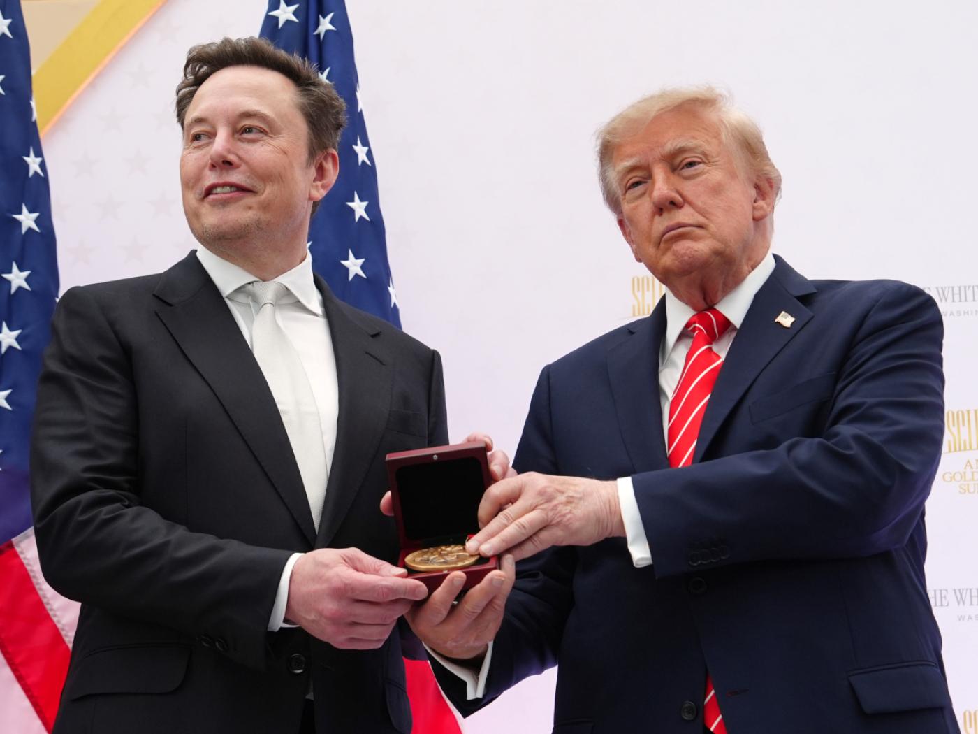 ARCHIV - US-Präsident Donald Trump (r) überreicht Elon Musk während einer Veranstaltung im U.S. Institute of Peace die «National Medal of Science». Foto: Julia Demaree Nikhinson/AP/dpa