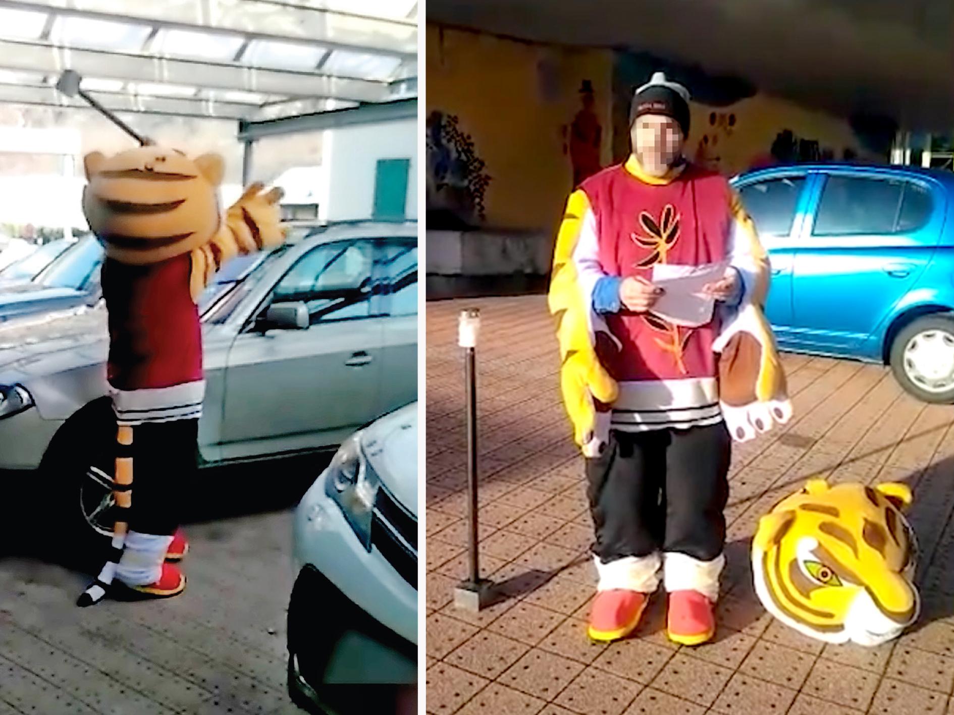 18. Dezember 2018, 15 Uhr: Der Tigermann demoliert das Auto des Gemeindeschreibers und verliest dann eine Erklärung, die ihm eine Anklage wegen Drohung einträgt.