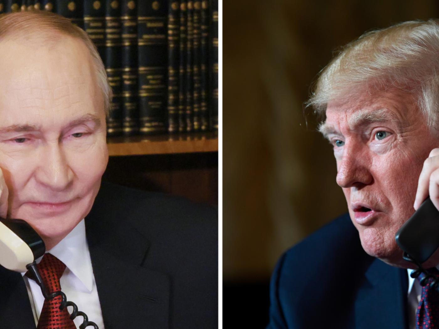 ARCHIV - Die Kombo aus Archivbildern zeigt Russlands Präsidenten Wladimir Putin (l, 25.12.2025 in Moskau) und den US-Präsidenten Donald Trump (r, 22.11.2018 in Palm Beach), jeweils am Telefon. (zu dpa: «Kreml: Termin für Gespräch von Trump und Putin offen») Foto: Mikhail Metzel/Pool Sputnik Kremlin/AP/dpa/Archivbild - ACHTUNG: Nur zur redaktionellen Verwendung und nur mit vollständiger Nennung des vorstehenden Credits