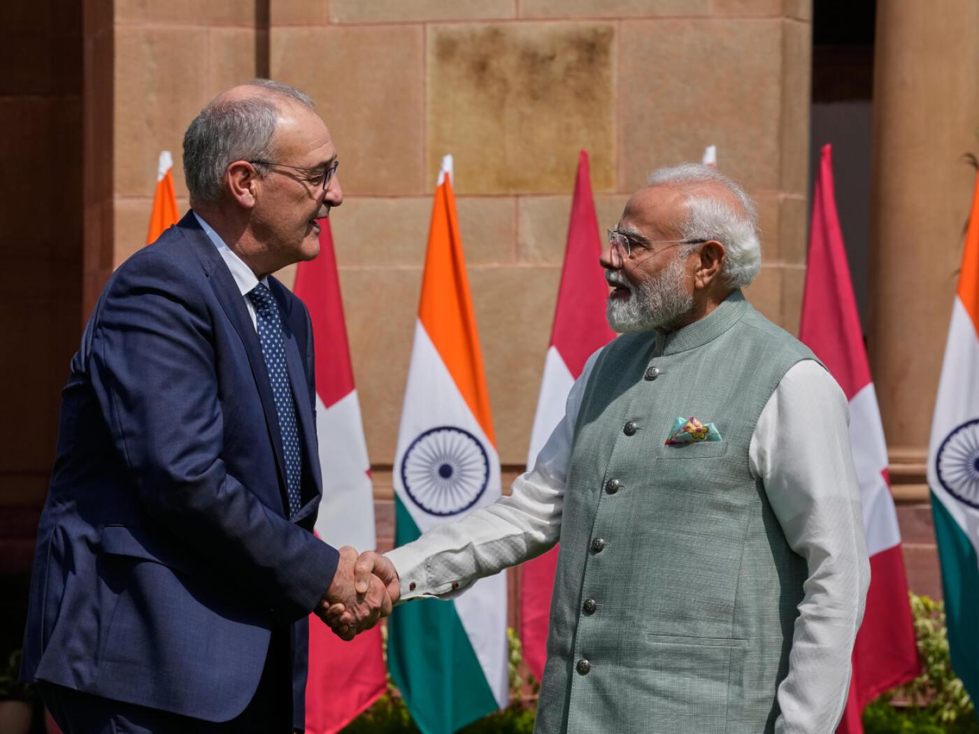 Bundespräsident Guy Parmelin traf sich am Montagmorgen in Neu-Delhi mit dem indischen Premierminister Narendra Modi.