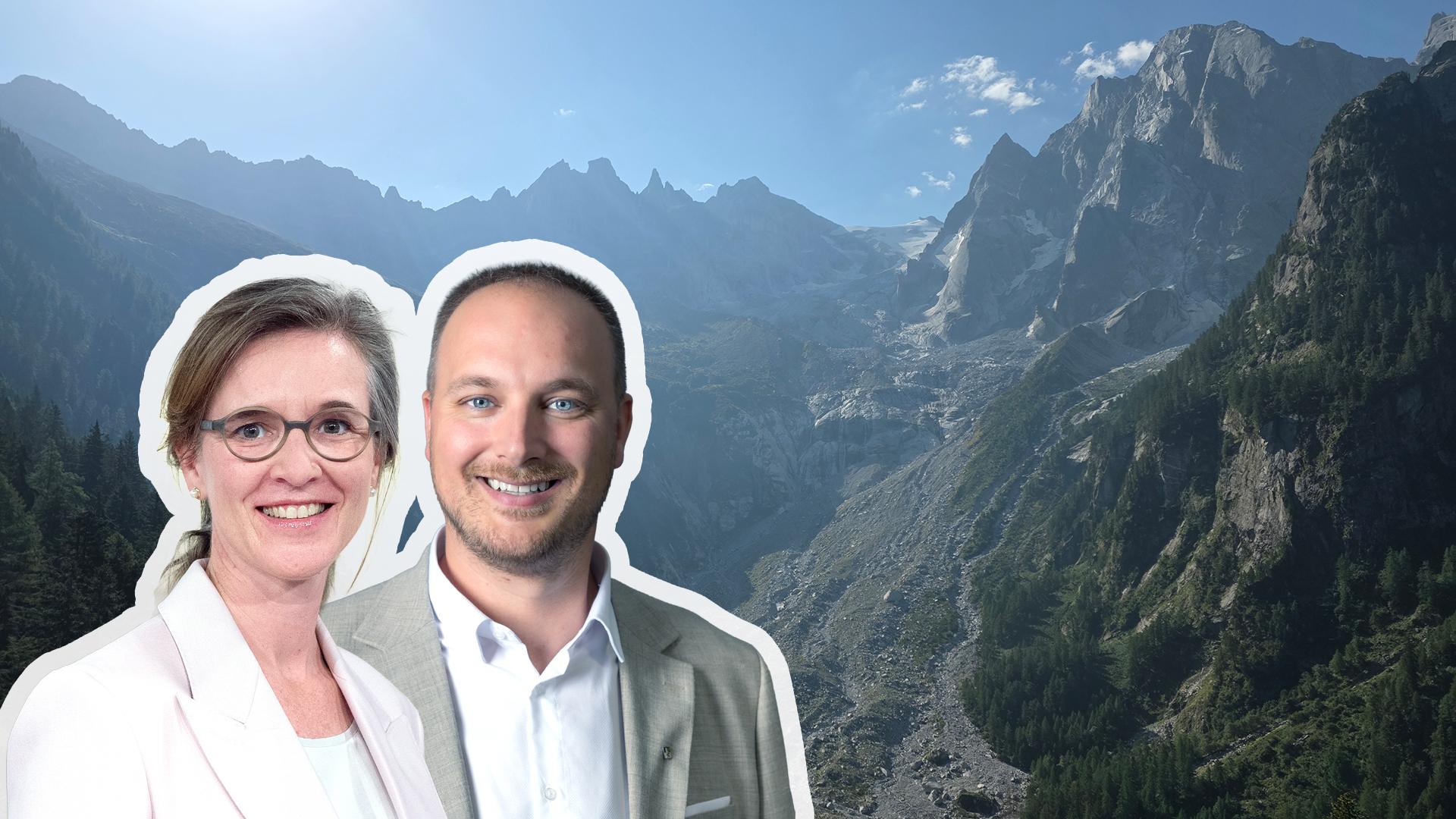 Wer trägt bei Naturkatastrophen wie dem Bergsturz am Piz Cengalo die Verantwortung? SP-Grossrat Davide Vassella (links) sieht Klärungsbedarf. Mitte-Regierungsrätin Carmelia Maissen hielt die Zuständigkeiten im September hingegen für ausreichend geregelt.