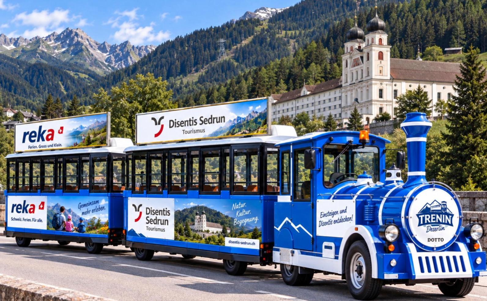 Mit Vierradantrieb: So stellt sich die Firma Lozza Personentransporte aus Disentis das touristische Verkehrsmittel «Trenin Desertin» in einer Visualisierung vor.