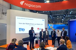 Von links: Uwe Pagel, Edna-Pressesprecher, Mario Wolframm, regiocom, Gregor Münker, Student der Wirtschaftsinformatik, Raik Kulinna, SAP, Ricard Plum, Sprecher der tie+ und Oliver Warweg vom Fraunhofer IOSB AST.